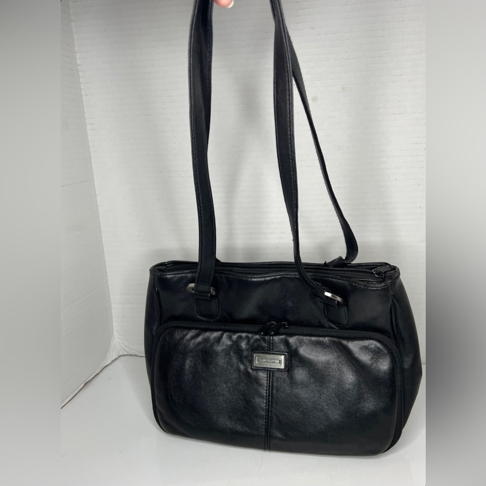 Vintage Hush Puppies Black Leather Shoulder Bag/Purse Multiple Compartments